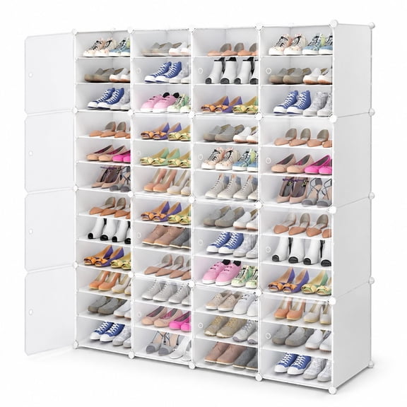 Stackable 12-Tier Shoe Rack Organizer, 96-Pair Capacity Portable Clear Modular Shoe Boxes, Durable Expandable Shoe Storage for Heels, Boots, Slippers