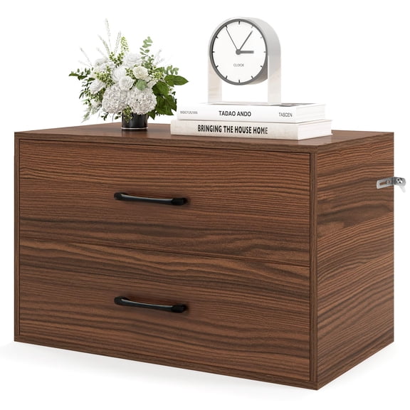 Stackable 2 Drawer Dresser for Bedroom Closet Storage, Small Chest of Drawers with Handles Anti-Tip Device, Compact Organizer for Books Clothes, Walnut