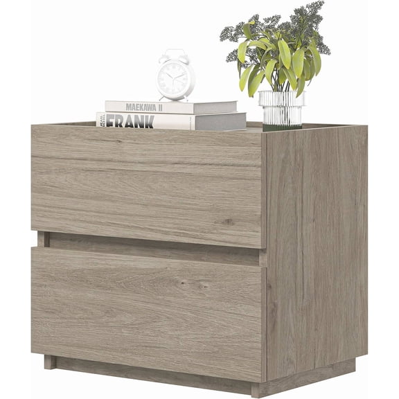 Stackable 2-Drawer Dresser, Multi-Purpose Storage Cabinet for Bedroom or Entryway, Modern Style, 15.8 in Wide, Grey Oak Finish