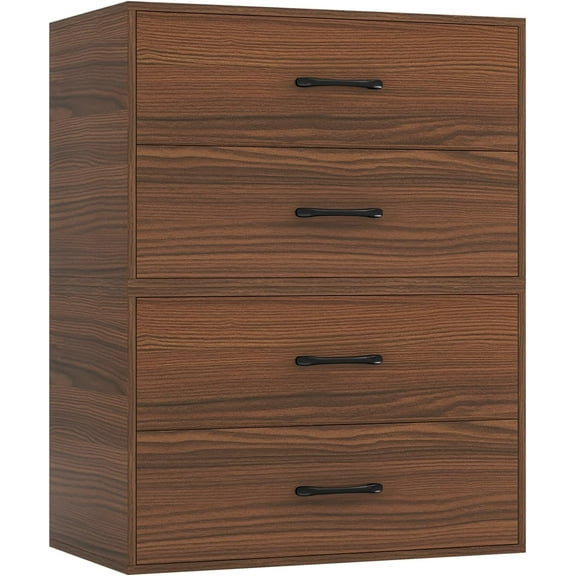 Stackable 2-Drawer Dressers for Bedroom - Short Dresser Two Drawer Storage Cabinet w/Handles & Anti-Topping Device, Small Dresser Chest of 2 Drawers for Closet Bedroom (2, Walnut)