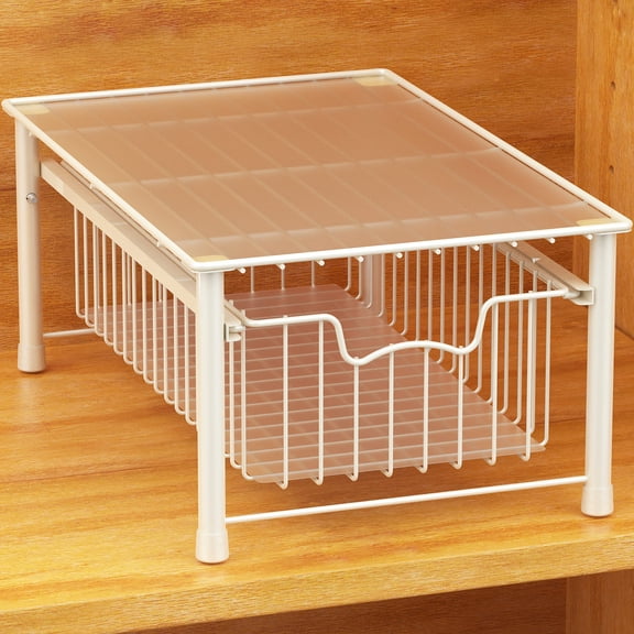 Stackable 2 Tier Sliding Basket Organizer Drawer Chrome Kitchen Storage Rack Space Saver