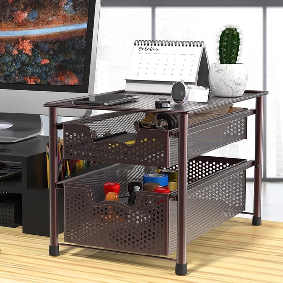 Stackable 2 Tier Sliding Basket Organizer Drawer, Silver