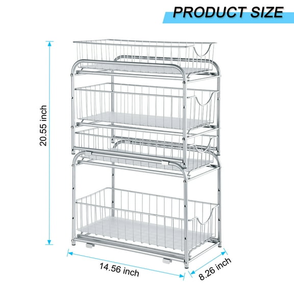 TUOREN Stackable 2-Tier Sliding Storage Drawers Organizer, Silver