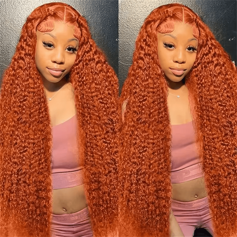 Stackable 250 Density Ginger 13x4 Curly HD Lace Front Wig Deep Wave Brazilian Glueless Lace Frontal Human Hair Wigs Water Wave Orange - Typpkmm