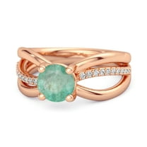 Stackable 3 Band 925 Sterling Silver Rose Vermeil 0.25 Ctw Emerald Women Valentines Day Gifts Ring