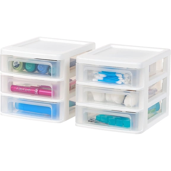 Stackable 3-Drawer Plastic Organizer – Desk Top Storage for Vanity, Bathroom, Office, Garage, Craft Supplies, Small Items