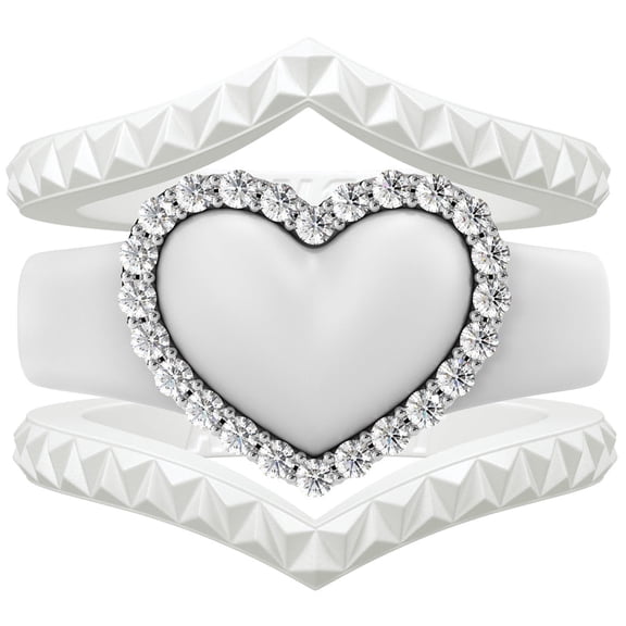 Stackable 3-Piece Ring Set - Women's Heart Metal Frame & CZ Stones Collection