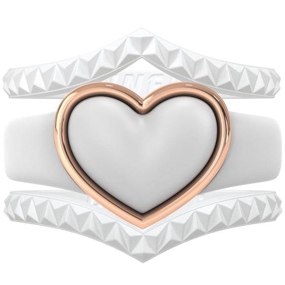 Stackable 3-Piece Ring Set - Women's Silicone & Metal Frame Heart Collection
