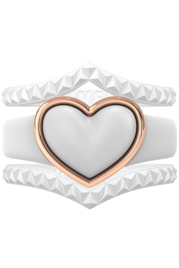 Stackable 3-Piece Ring Set - Women's Silicone & Metal Frame Heart Collection