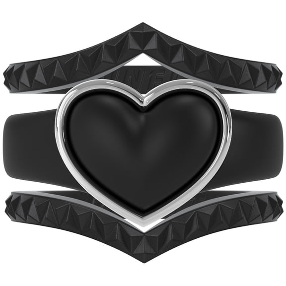 Stackable 3-Piece Ring Set - Women's Silicone & Metal Frame Heart Collection