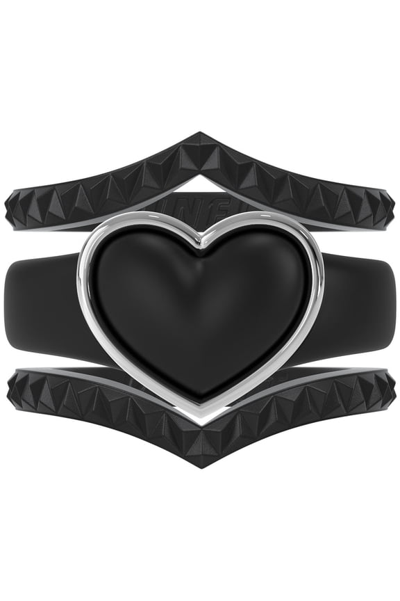 Stackable 3-Piece Ring Set - Women's Silicone & Metal Frame Heart Collection