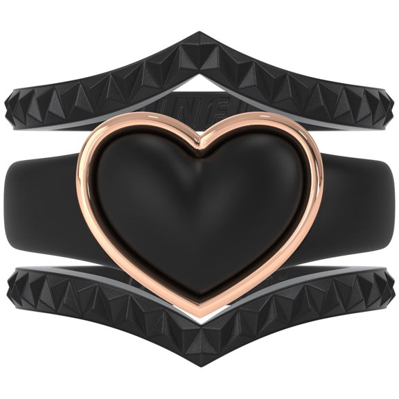Stackable 3-Piece Ring Set - Women's Silicone & Metal Frame Heart Collection