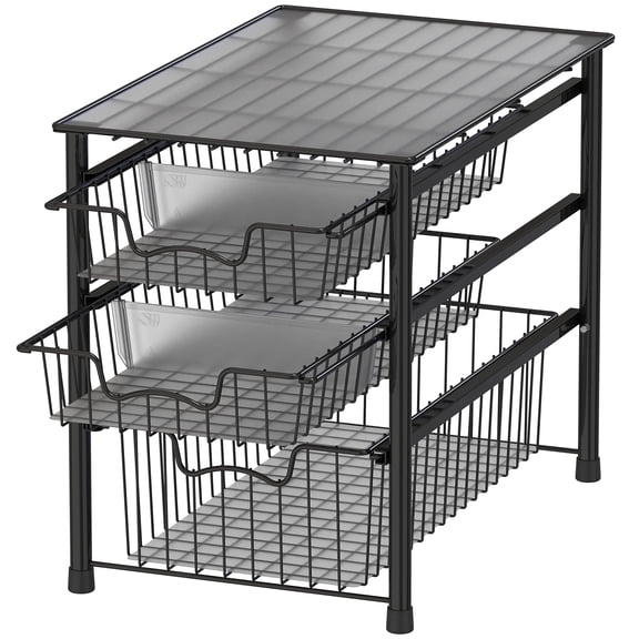 Stackable 3 Tier Sliding Basket Cabinet Organizer, Black