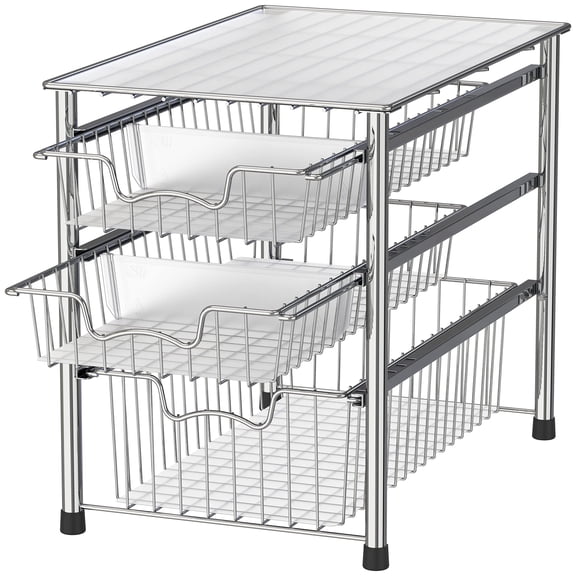 Stackable 3 Tier Sliding Basket Cabinet Organizer Chrome
