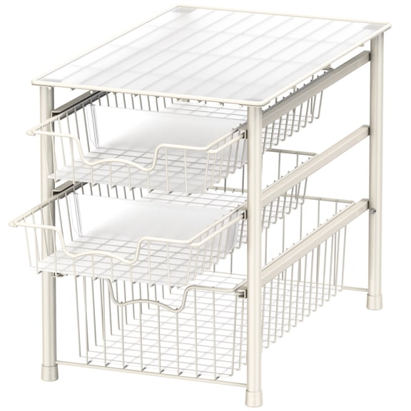 Stackable 3 Tier Sliding Basket Cabinet Organizer White