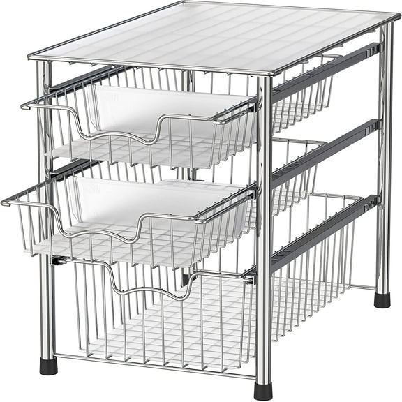 Stackable 3 Tier Sliding Basket Organizer Drawer, Chrome