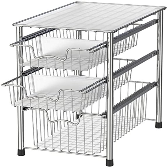Stackable 3 Tier Sliding Basket Organizer Drawer Chrome