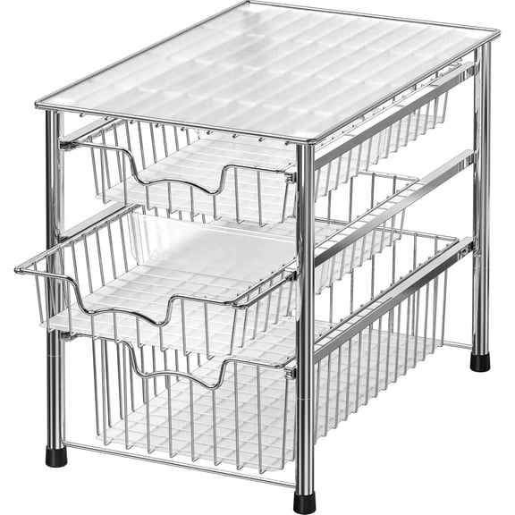 Stackable 3 Tier Sliding Basket Organizer Drawer, Chrome