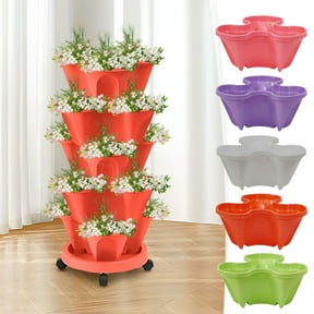 Stackable 3-Tier Strawberry Planter Pot for Vertical Gardening | Space-Saving Plastic Plant Container with Side Planting Pockets | Indoor Outdoor Use for Strawberries Herbs Flowers | 1-Pack