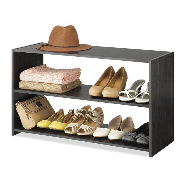 Stackable 32" Extra Wide 3Shelf Wood Storage Organizer Espresso