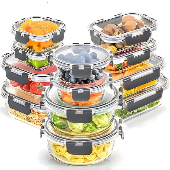 Stackable 4/24pcs Food Containers with 2/12 Lids, Multi-Purpose Meal Prep Pantry Storage, Airtight, Oven Microwave Refrigerator Dishwasher Safe, Space-Saving Durable Organizer
