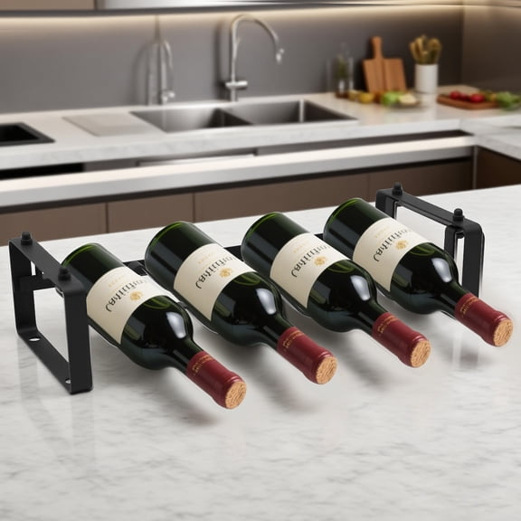 Stackable 4 Bottles Wine Rack – Compact Metal Wine Holder for Countertop, Cabinet, Pantry, Bar, or Small Spaces – Small Freestanding Wine Storage Organizer for Tight Spaces (1 Tier, Black)