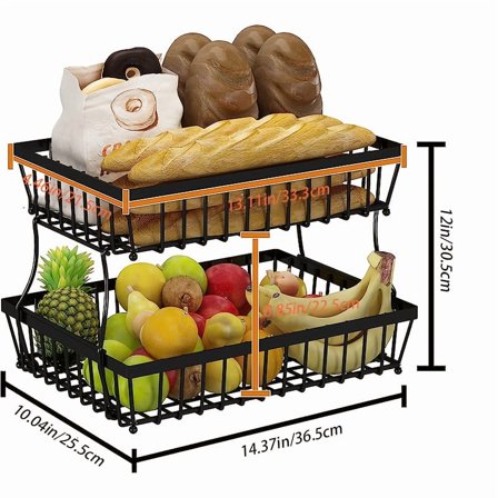 Stackable 4-Tier Metal Wire Fruit Vegetable Basket on Wheels, Potato Onion Storage Box Rack - Integrated Kitchen Organizer