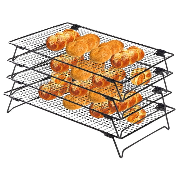 Stackable 4 Tiers Baking Cooling Rack Carbon Steel Construction Curved Nonslip Base for Cookie Bread Dehydration