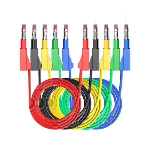 Stackable 4Mm Banana Connector Test Probes With Retractable Safety Sleeves, Nickel-Plated Copper Soft Cable Leads For Multimeter And Electrical Testing, 100Cm, 5-Pack