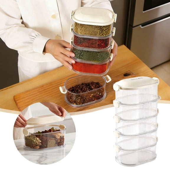 Stackable 5-Tier Food Storage Set, Clear Sealed Plastic Containers With Lids, Leak-Proof Space-Saving Kitchen Organizer For Dry Goods & Snacks A-25cm