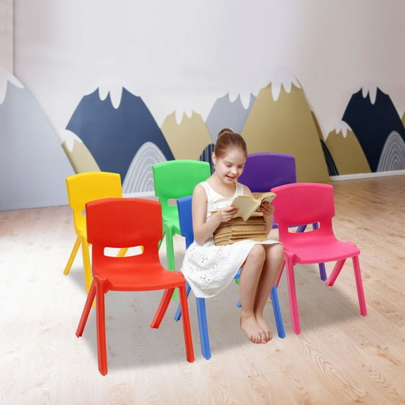 Stackable 6 Pcs School Chairs Kids Plastic Stack Chairs Toddler Chair Multicolor