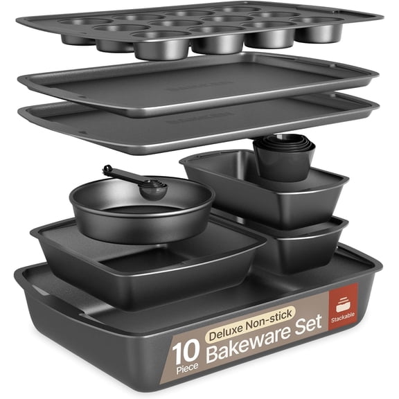 Stackable 6-Piece Deluxe Non-Stick Bakeware Set with White Stone Coating for Home and Professional Baking