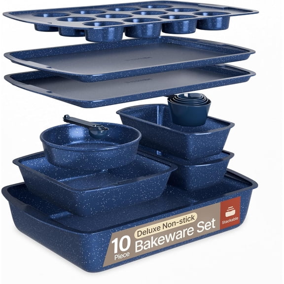 Stackable 6-Piece Deluxe Non-Stick Bakeware Set with White Stone Coating for Home and Professional Baking