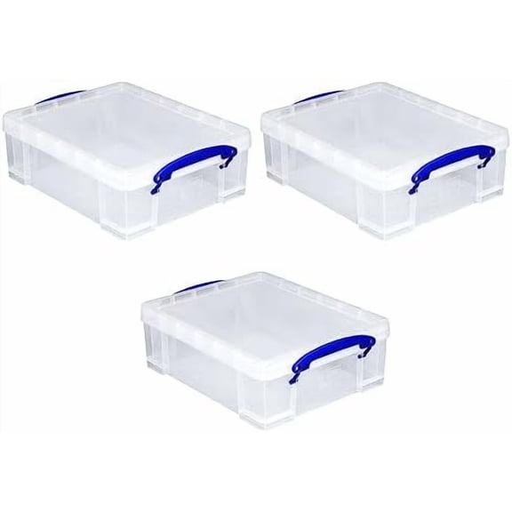 Stackable 8.1 Liter Plastic Storage Container Bin with Snap Lid & Built-In Clip Lock Handles for Home & Office Organization (3 Pack)