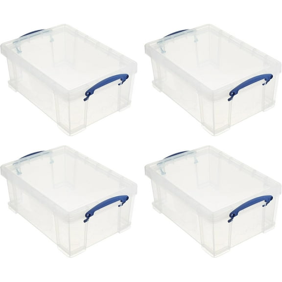 Stackable 9 Liter Plastic Storage Container Bin with Snap Lid and Built-in Clip Lock Handles for Home & Office Organization (4 Pack)