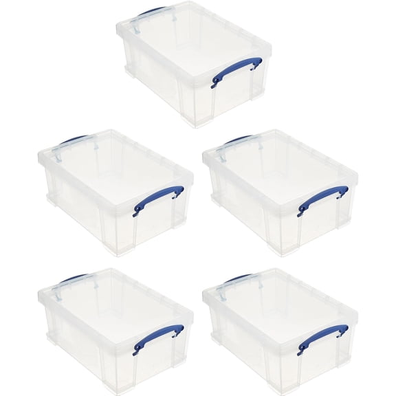 Stackable 9 Liter Plastic Storage Container Bin with Snap Lid and Built-in Clip Lock Handles for Home & Office Organization (5 Pack)