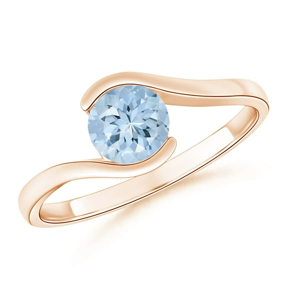Stackable 925 Silver Rose Plated 0.60 Ctw Round Aquamarine Women Love Ring