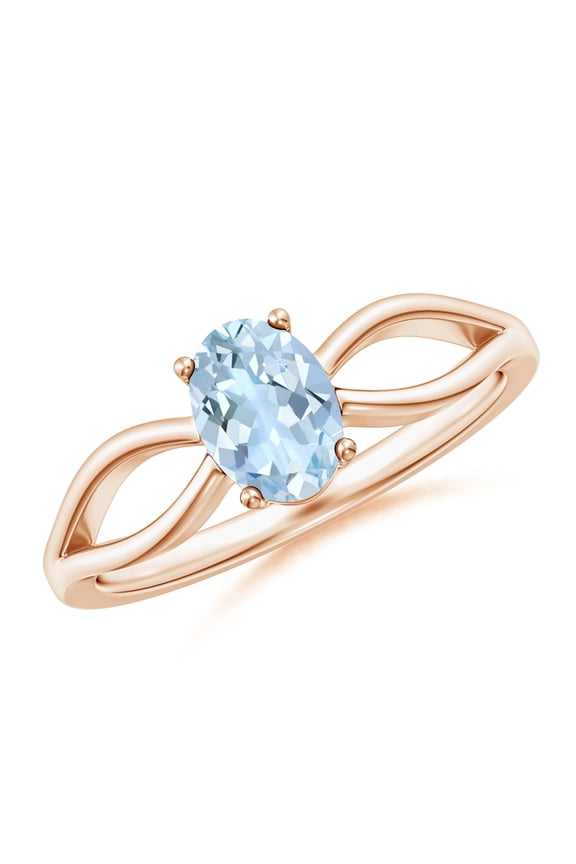 Stackable 925 Silver Rose Plated 1 Ctw Oval Aquamarine Women Statement Ring