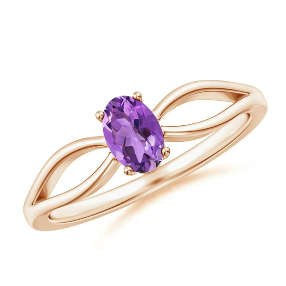 Stackable 925 Silver Rose Plated Oval 6X4 MM Amethyst Women Engagement Ring