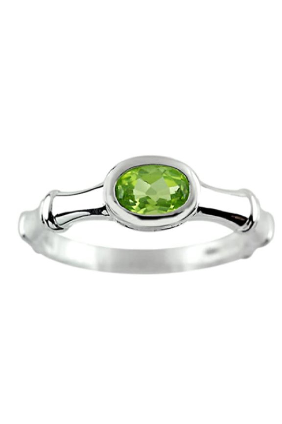 Stackable 925 Sterling Silver Oval Green Natural Peridot Gemstone Textured Ring
