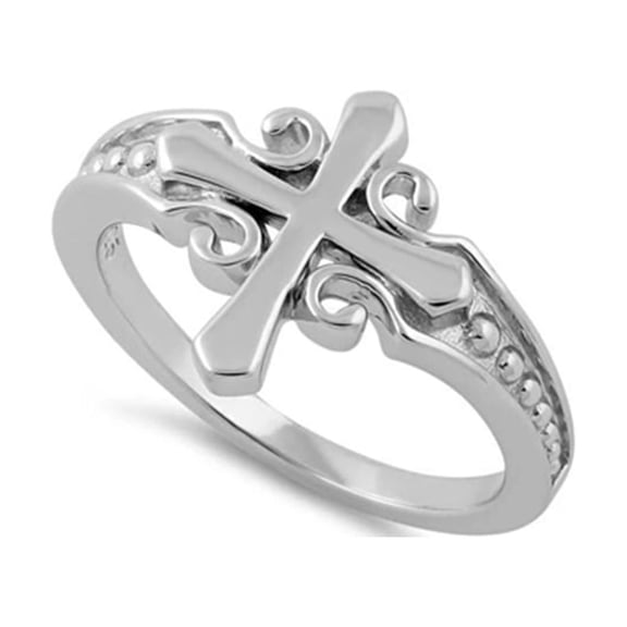 Stackable 925 Sterling Silver Platinum Plated Cross Women Valentines Day Gifts Ring