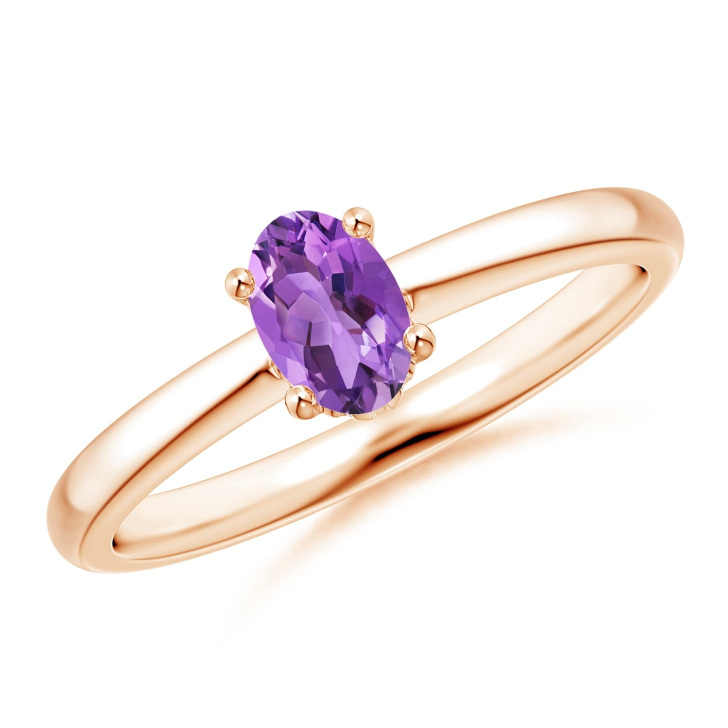 Stackable 925 Silver Rose Plated Oval 6X4 MM Amethyst Women Wedding ...