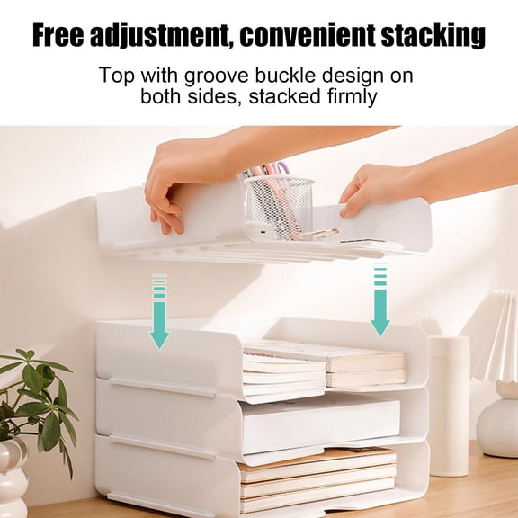 Stackable A4 Paper Letter Tray Organizer, Multi-Tier Plastic Desktop File Rack for Office Home School, Versatile Open Document Book Storage Shelf with Sturdy Construction