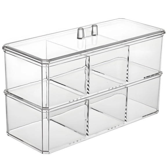 Stackable Acrylic Drawer Organizer, 3-Tier Clear Makeup Storage Box with Lid for Cotton Pads & Beauty Sponges, Modular Vanity Organizer