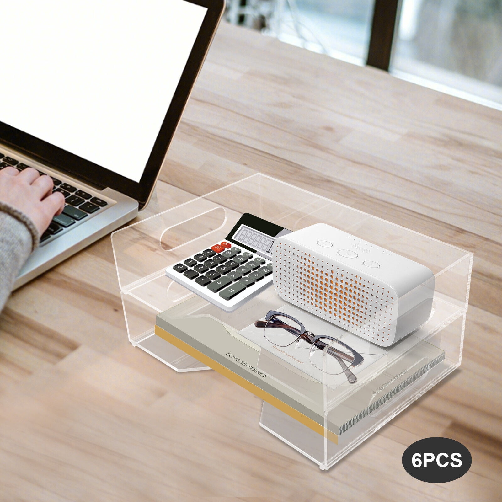 Stackable Acrylic Paper Trays Clear Organizer Tray Desk Organizers for School Home Office 6 PCS