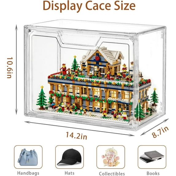 Stackable Storage Bins with Lids - 5-Pack Acrylic Boxes with Clear Display Case for Handbags, Collectibles & Figures