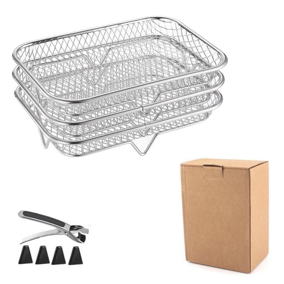Stackable Air Fryer Rack Set | 3 Stainless Steel Dehydrator Racks with Height Extenders & Tongs | Fits 4.2Qt to 6.8Qt Air Fryers, Ovens & Pressure Cookers