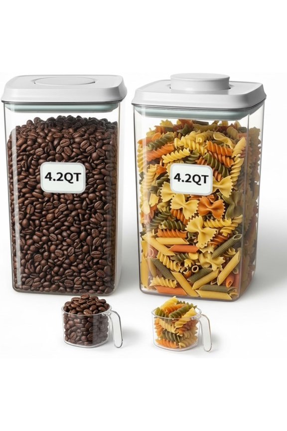 Stackable Airtight Food Storage Containers Set with Lids, 6-Piece One-Button Opening Pantry Organization for Cereal and Dry Food, BPA-Free (0.5, 1.2, 1.8 Quart)