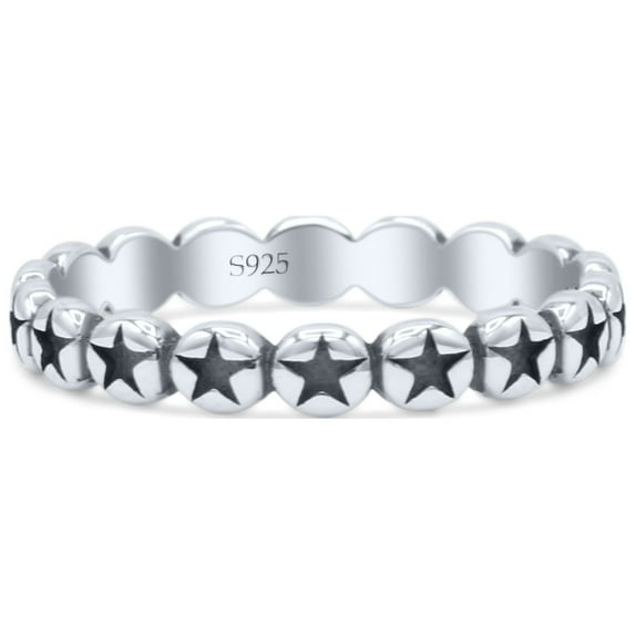 Stackable Attractive Eternity Rounded Oxidized Stars Ring Band 925 Sterling Silver Size 10