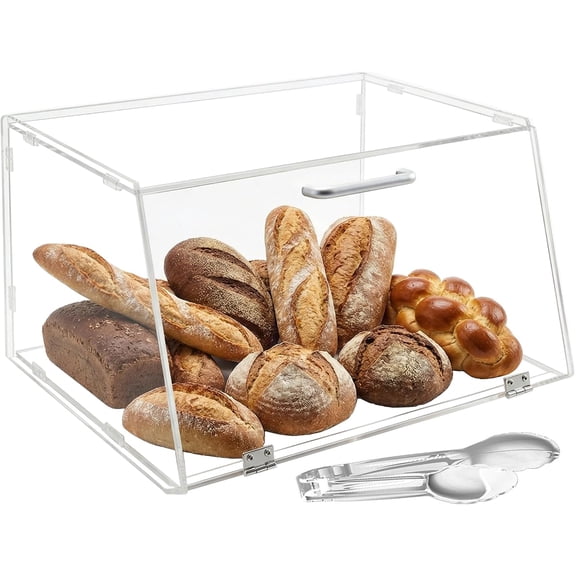 Stackable Bakery Display Case Acrylic Pastry Counter Top Display Box Organizer Storage Container for Bagels, Bread 14.96" x 6.50" x 12.01" Slanted Door with 2 stainless steel hinges